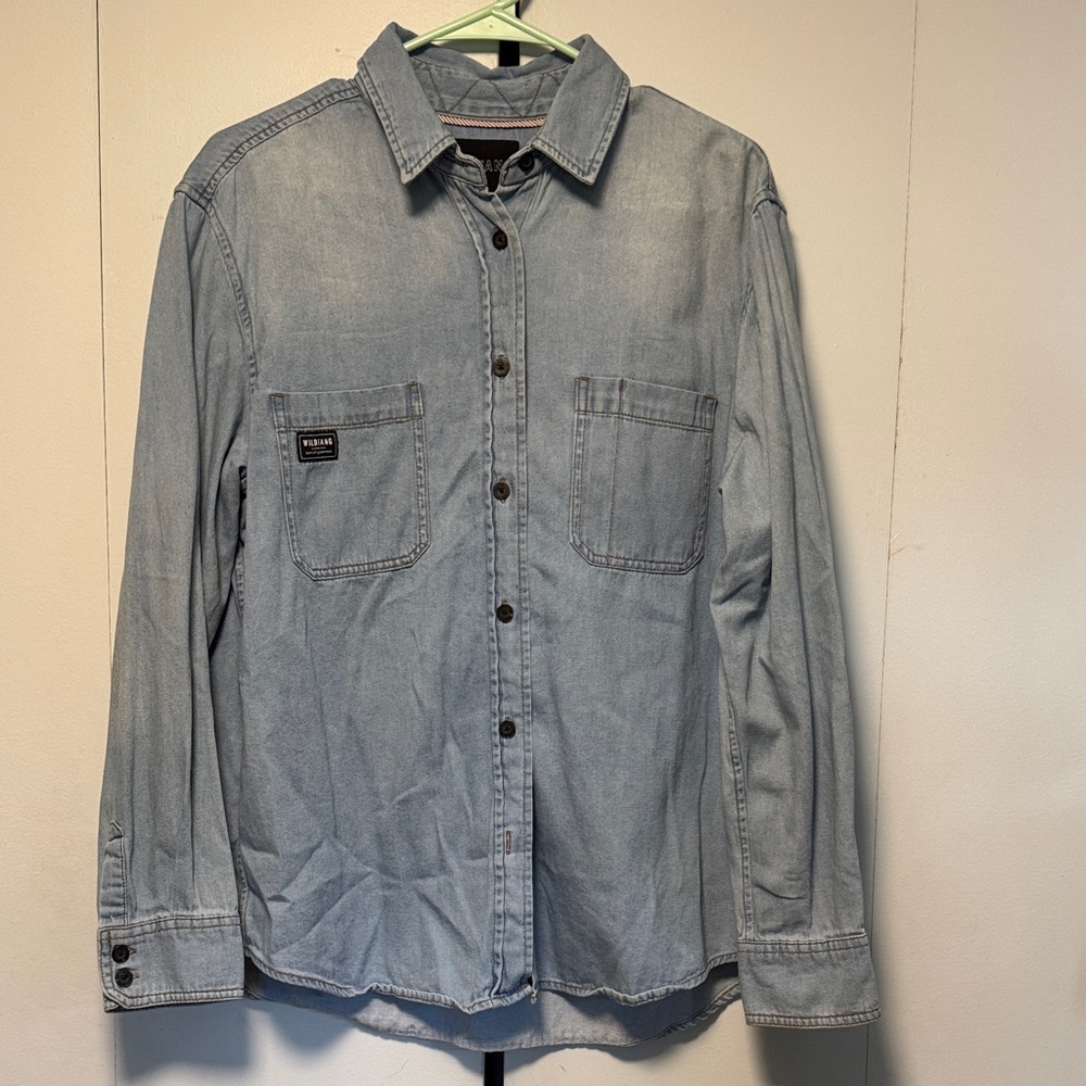 Wildfang Denim Button-Up Shirt in Light Blue